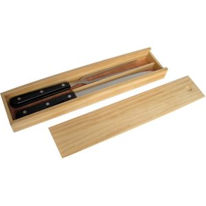 Set asados en caja de madera y dos herramientas